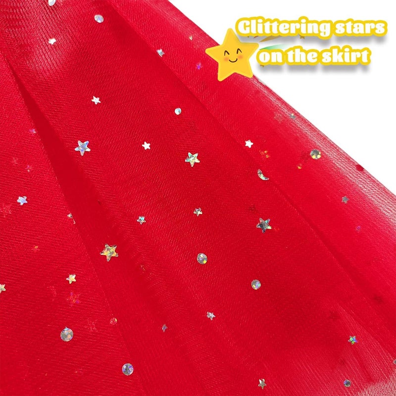 WINROLA Little Girls Stars Sequins Tutu Skirt Princess Ballet Dance Dress for 0-6 Y Sparkle Elastic 3 Layered Tulle Tutu Skirt - Image 2